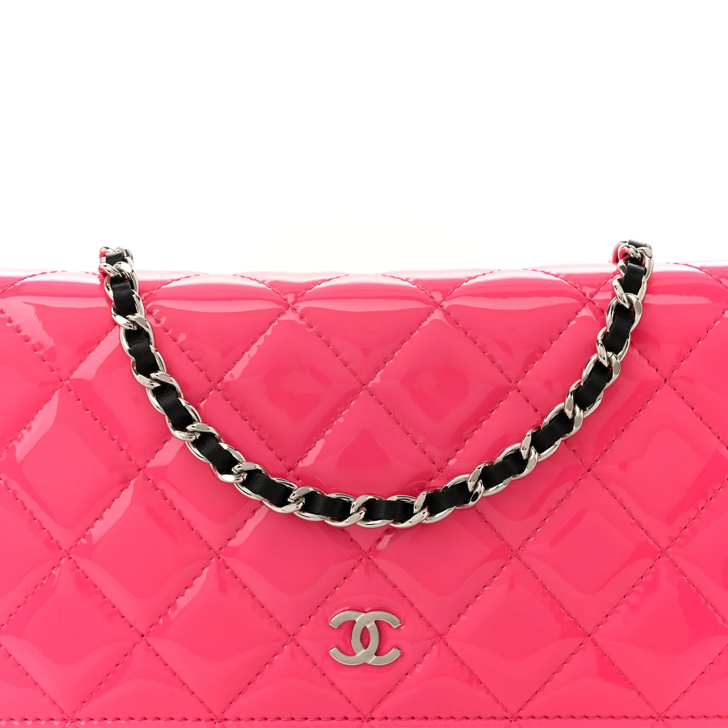 Patent Quilted Bi-Color Wallet On Chain WOC Pink Black - Image 9
