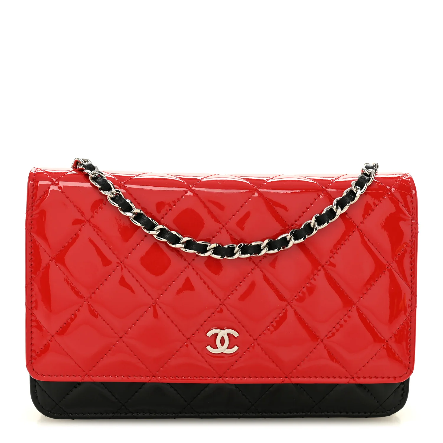 Patent Quilted Bi-Color Wallet On Chain WOC Red Black