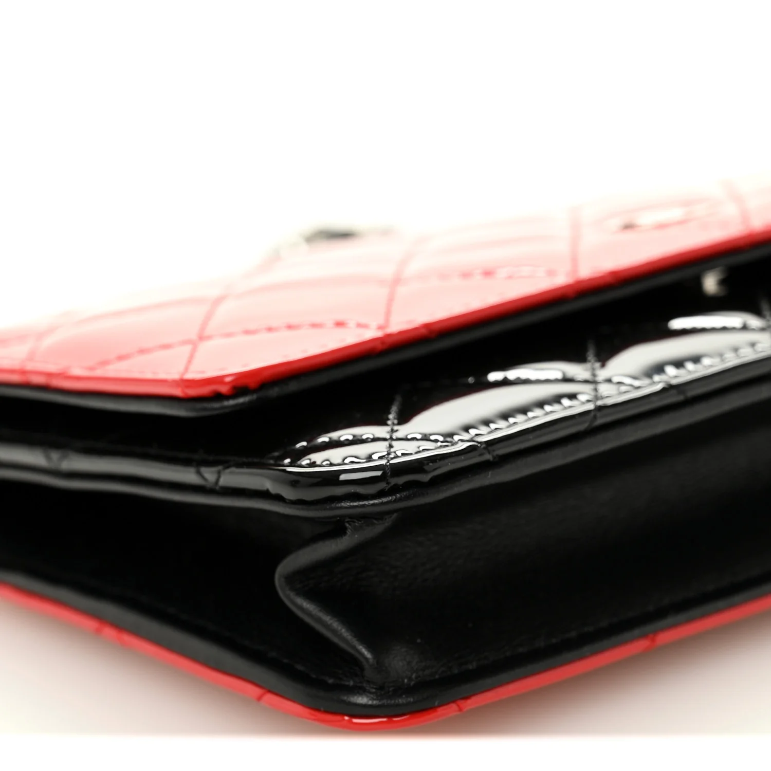 Patent Quilted Bi-Color Wallet On Chain WOC Red Black - Image 10
