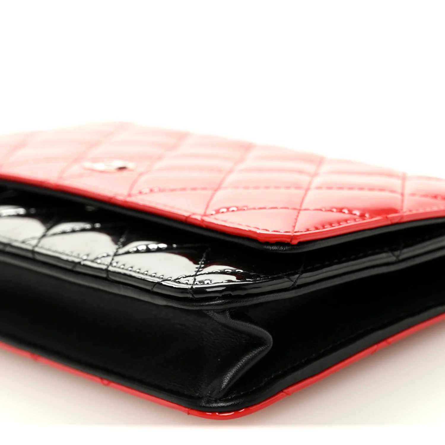 Patent Quilted Bi-Color Wallet On Chain WOC Red Black - Image 11