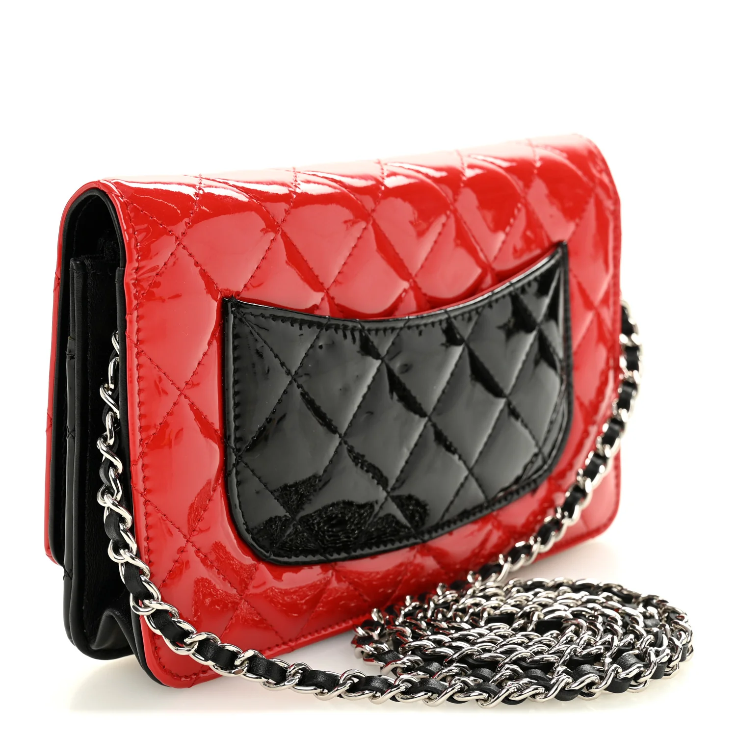 Patent Quilted Bi-Color Wallet On Chain WOC Red Black - Image 3