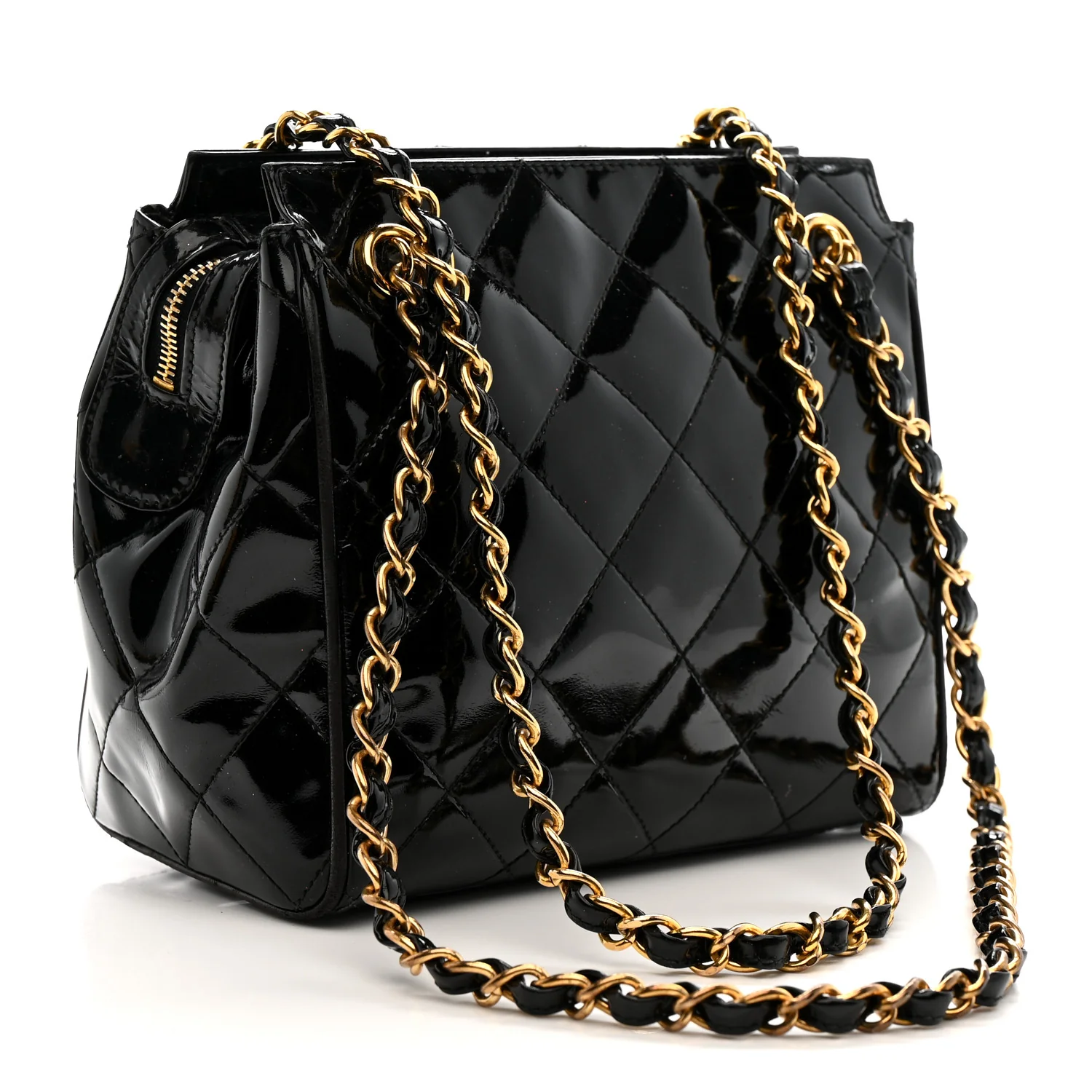 Patent Quilted CC Shoulder Bag Black - Image 3