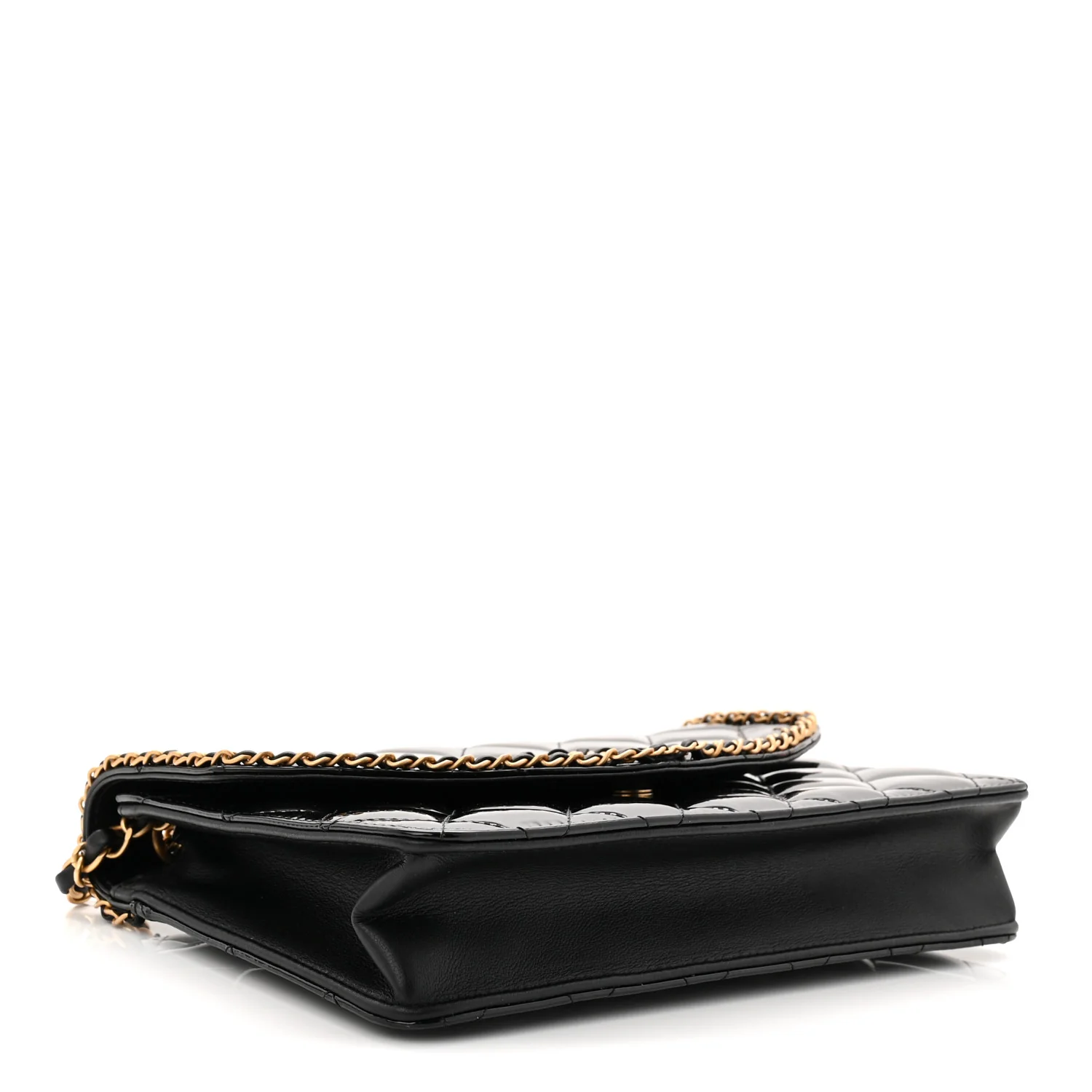 Patent Quilted Chain Around Heart Flap Black - Image 4