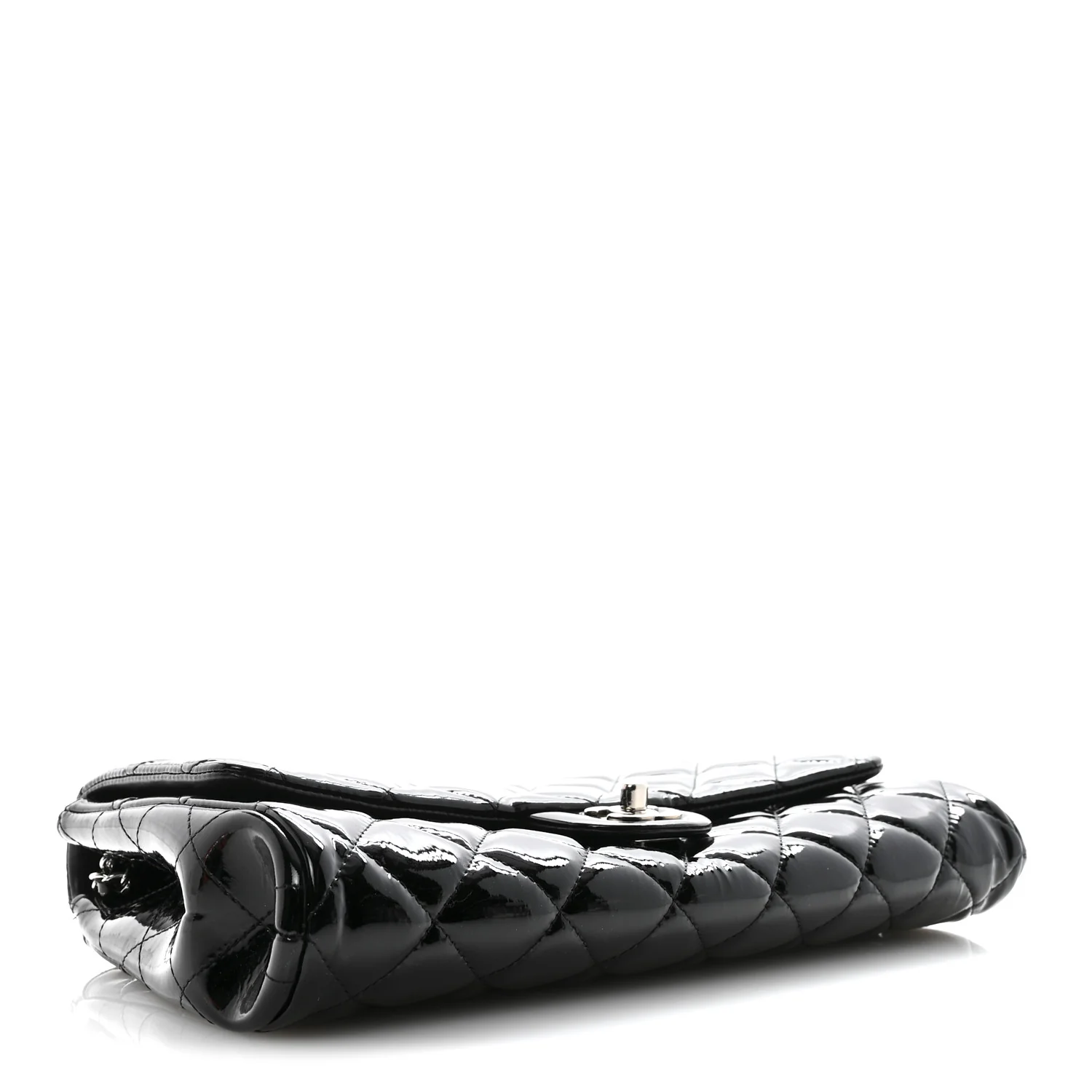 Patent Quilted Clutch with Chain Flap Black - Image 4