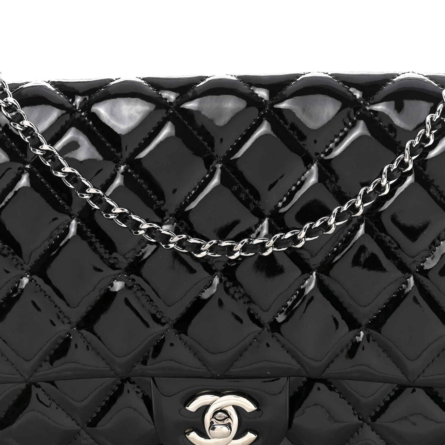 Patent Quilted Clutch with Chain Flap Black - Image 8