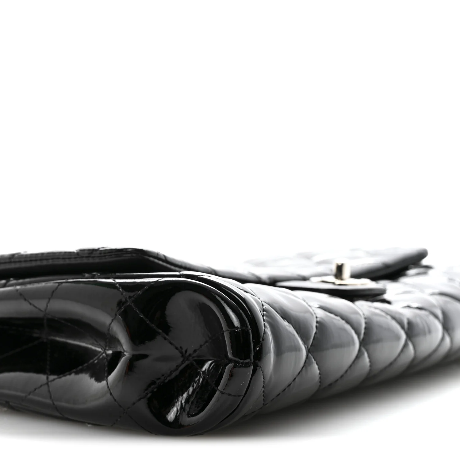 Patent Quilted Clutch with Chain Flap Black - Image 9