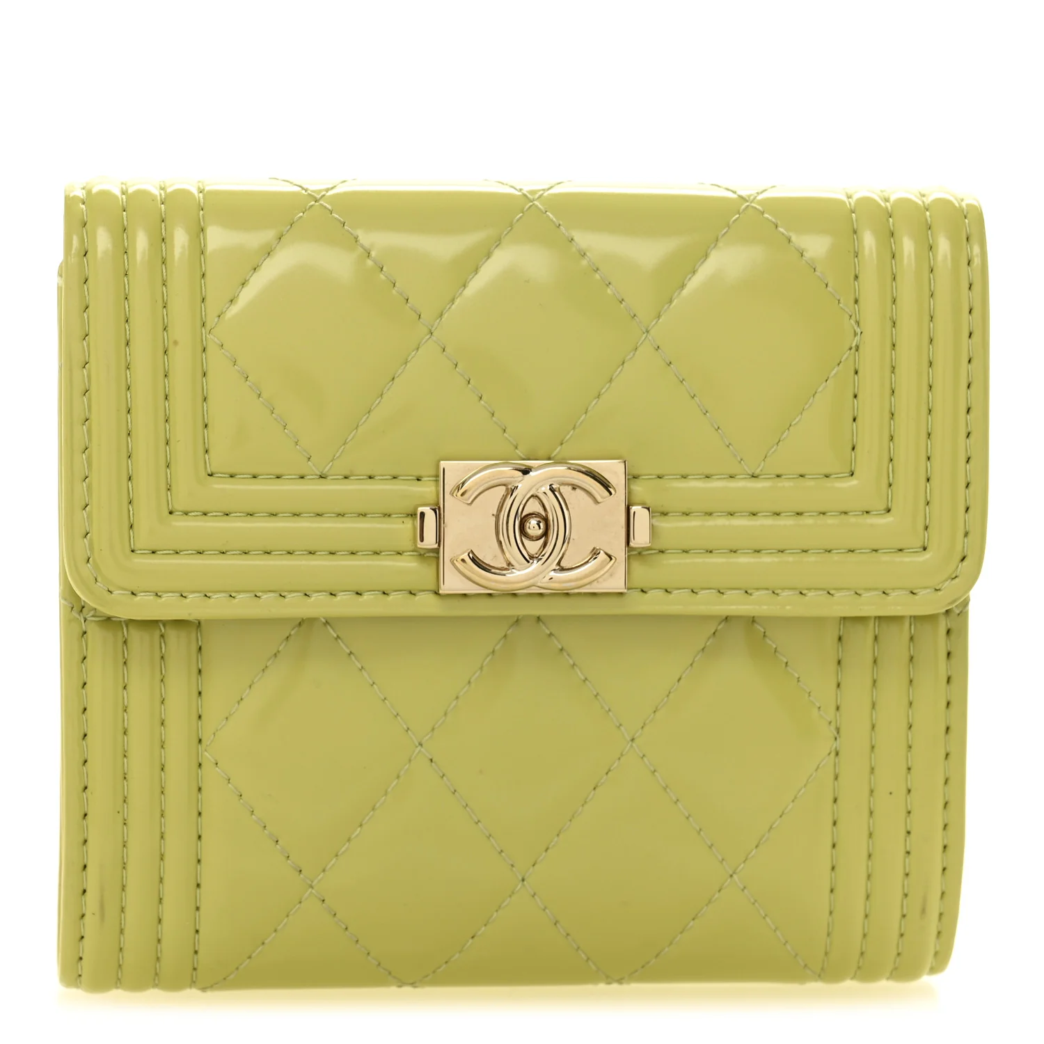 Patent Quilted Compact Boy Wallet Yellow