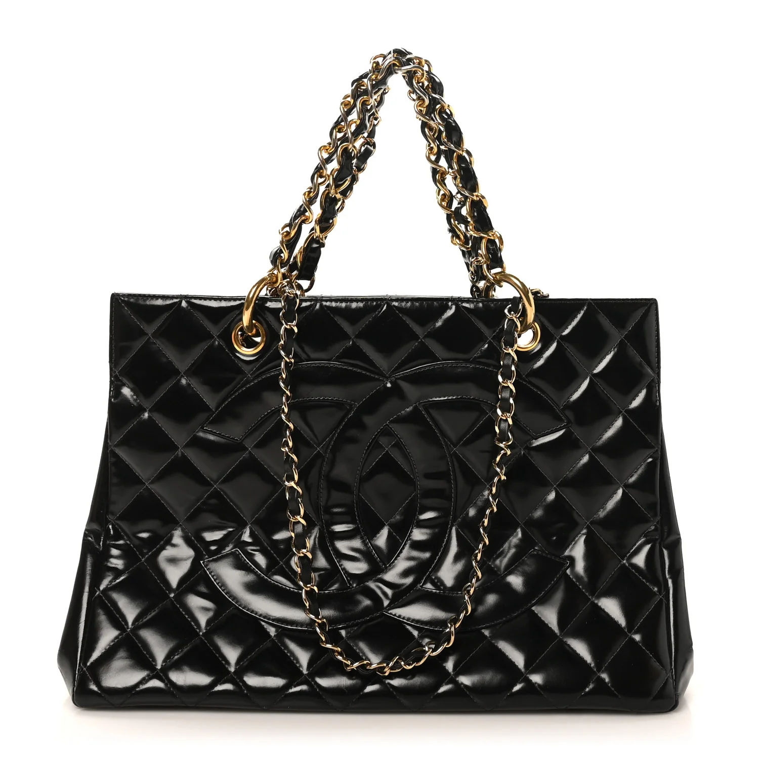 Patent Quilted Grand Shopping Tote GST Brown