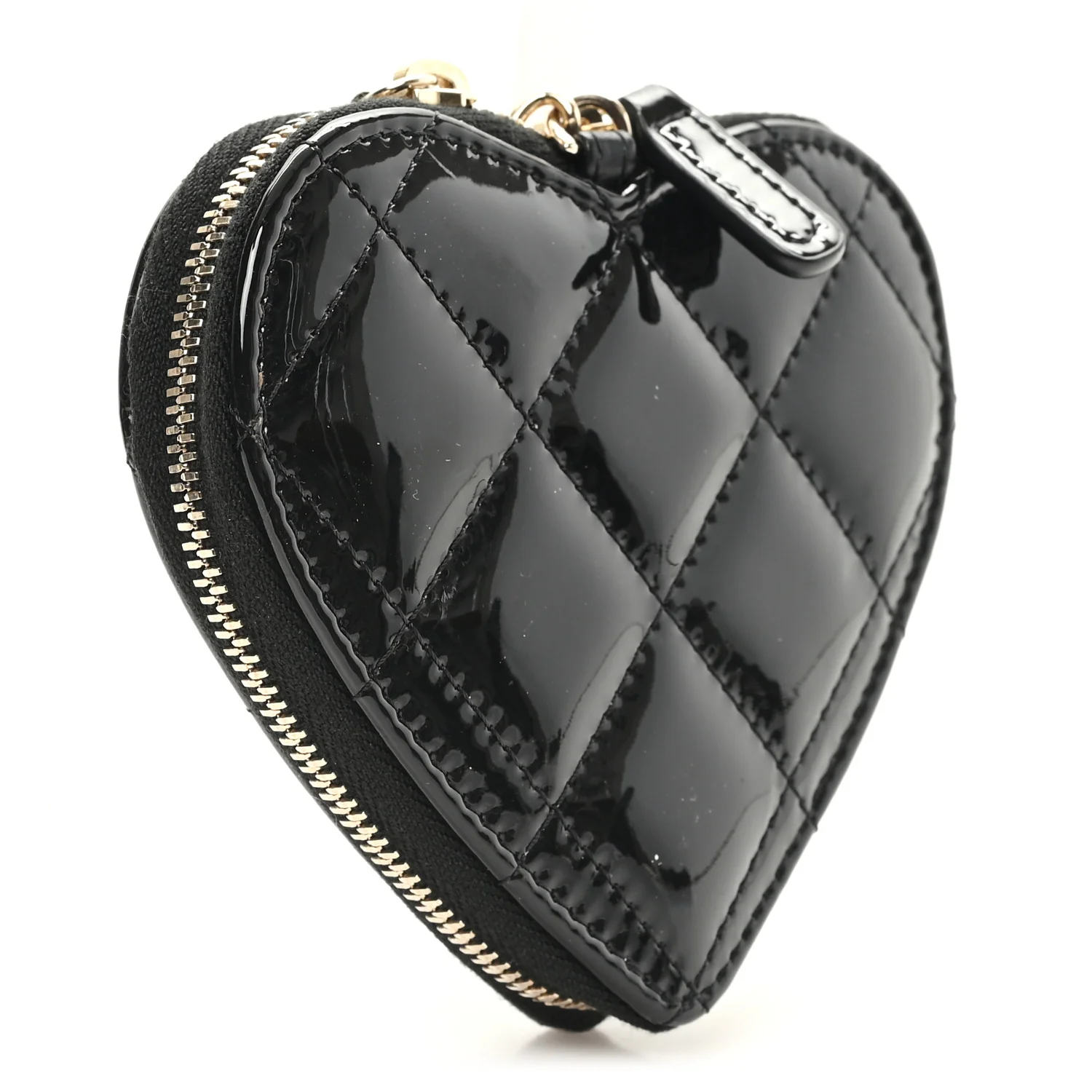Patent Quilted Heart Zipped Coin Purse Black - Image 3