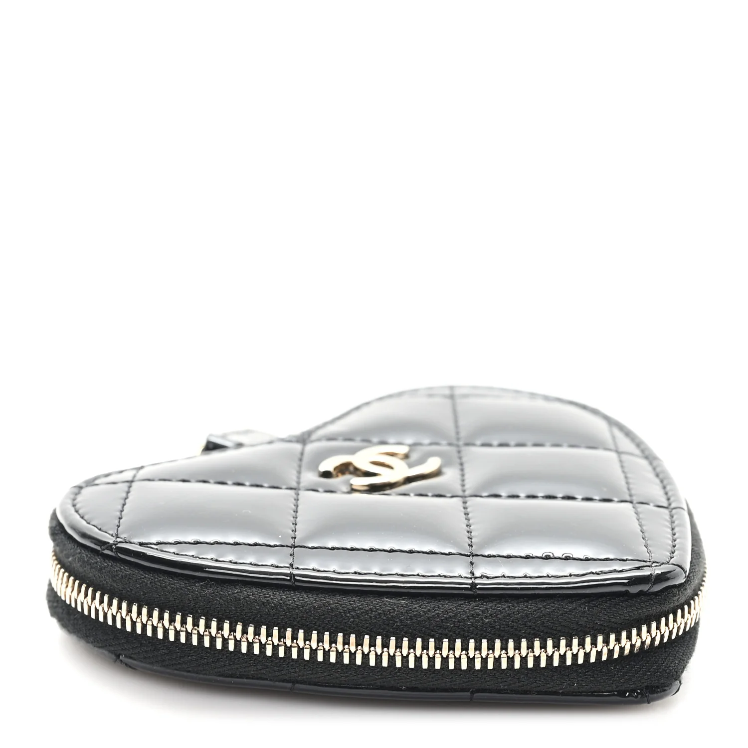 Patent Quilted Heart Zipped Coin Purse Black - Image 4