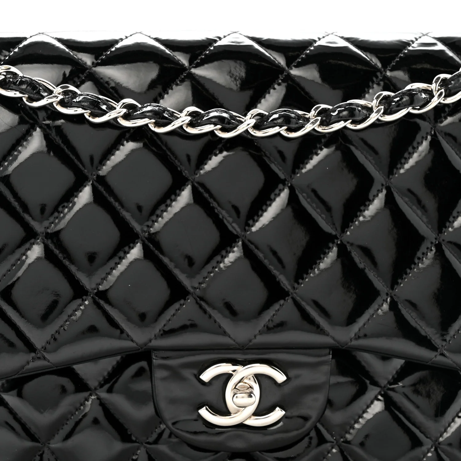Patent Quilted Jumbo Double Flap Black - Image 8