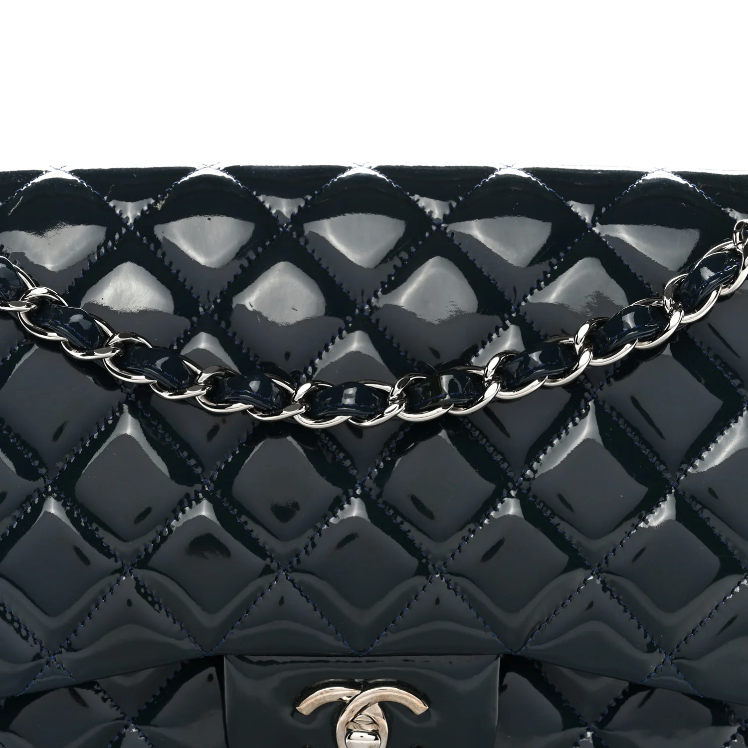 Patent Quilted Jumbo Double Flap Dark Blue - Image 8