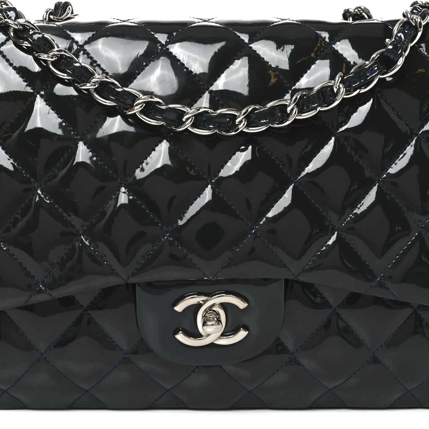 Patent Quilted Jumbo Single Flap Navy - Image 8