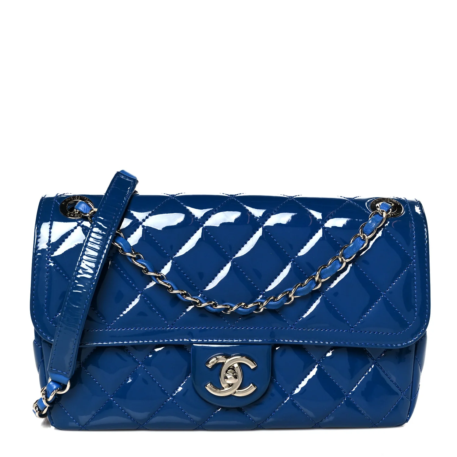 Patent Quilted Large Coco Shine Flap Blue