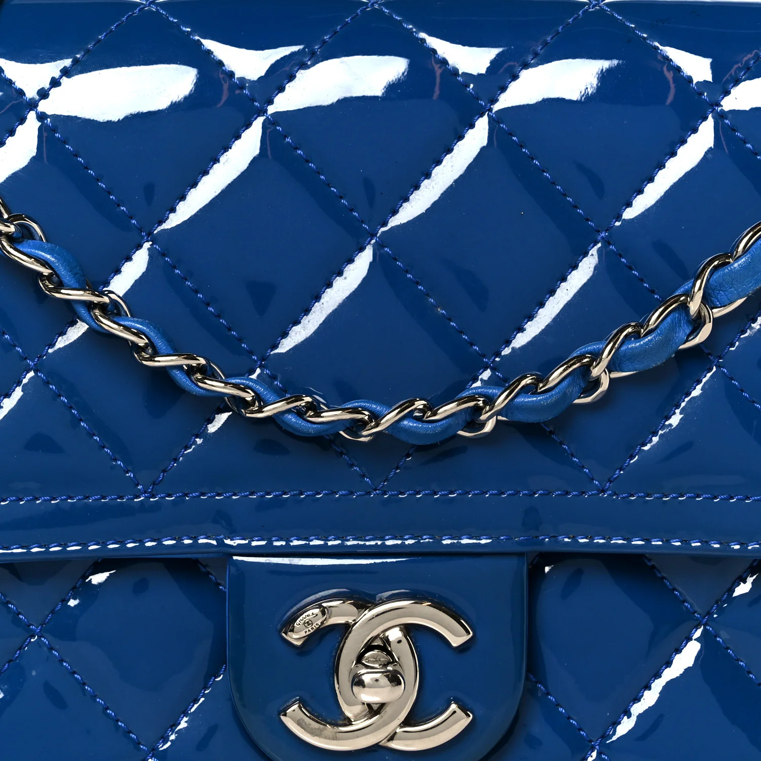 Patent Quilted Large Coco Shine Flap Blue - Image 9