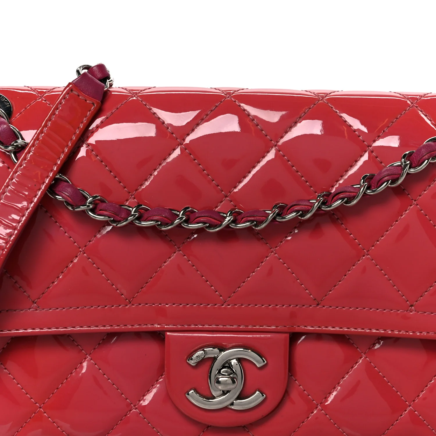 Patent Quilted Large Coco Shine Flap Pink - Image 9