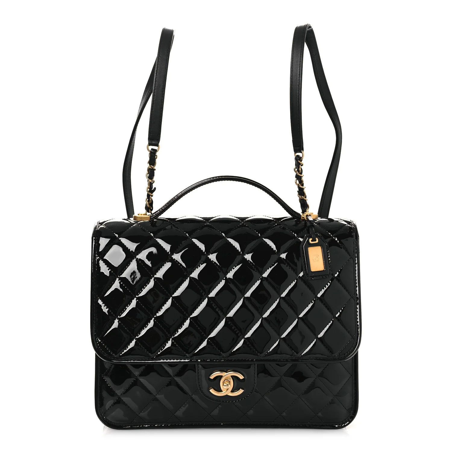 Patent Quilted Large School Memory Top Handle Flap Black