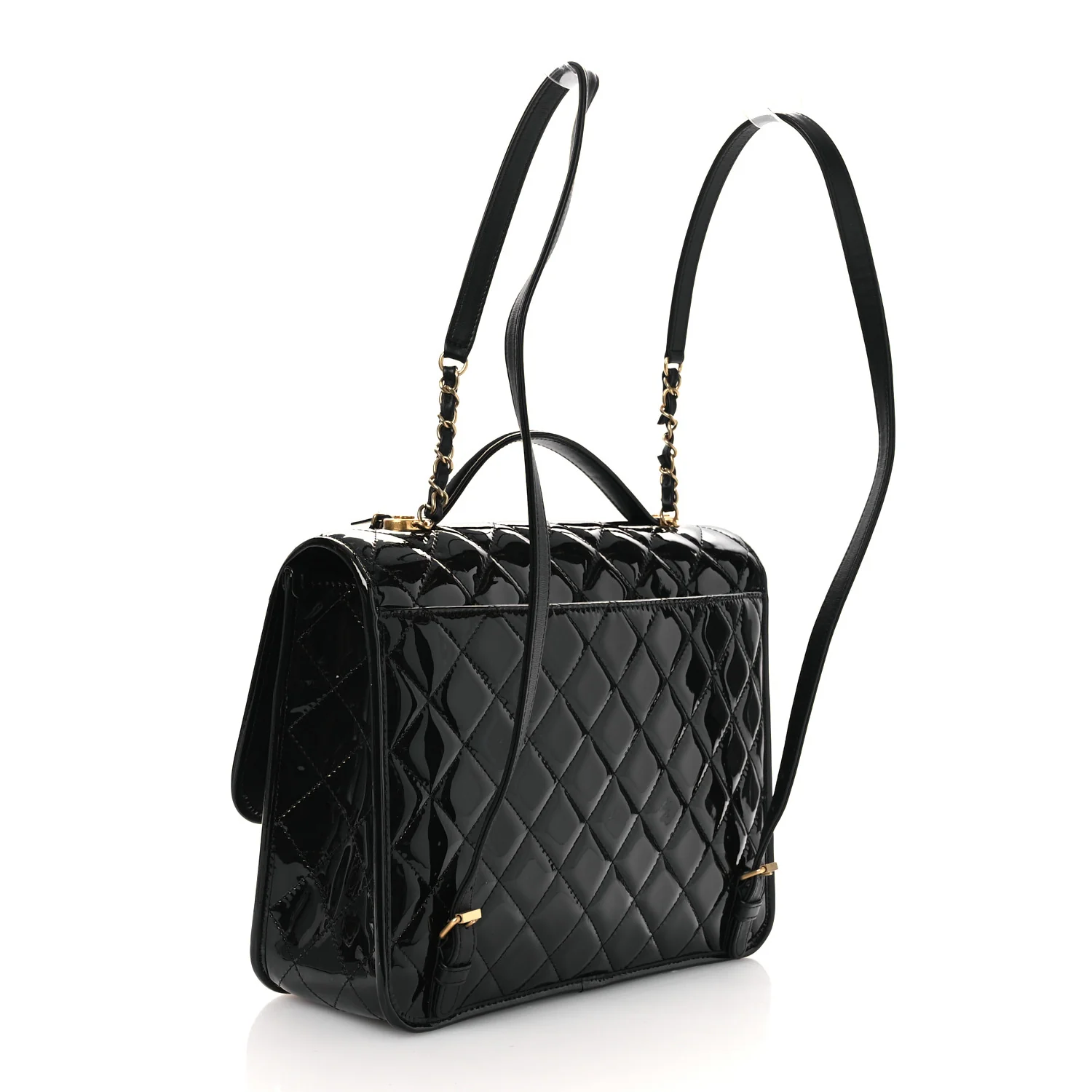 Patent Quilted Large School Memory Top Handle Flap Black - Image 3