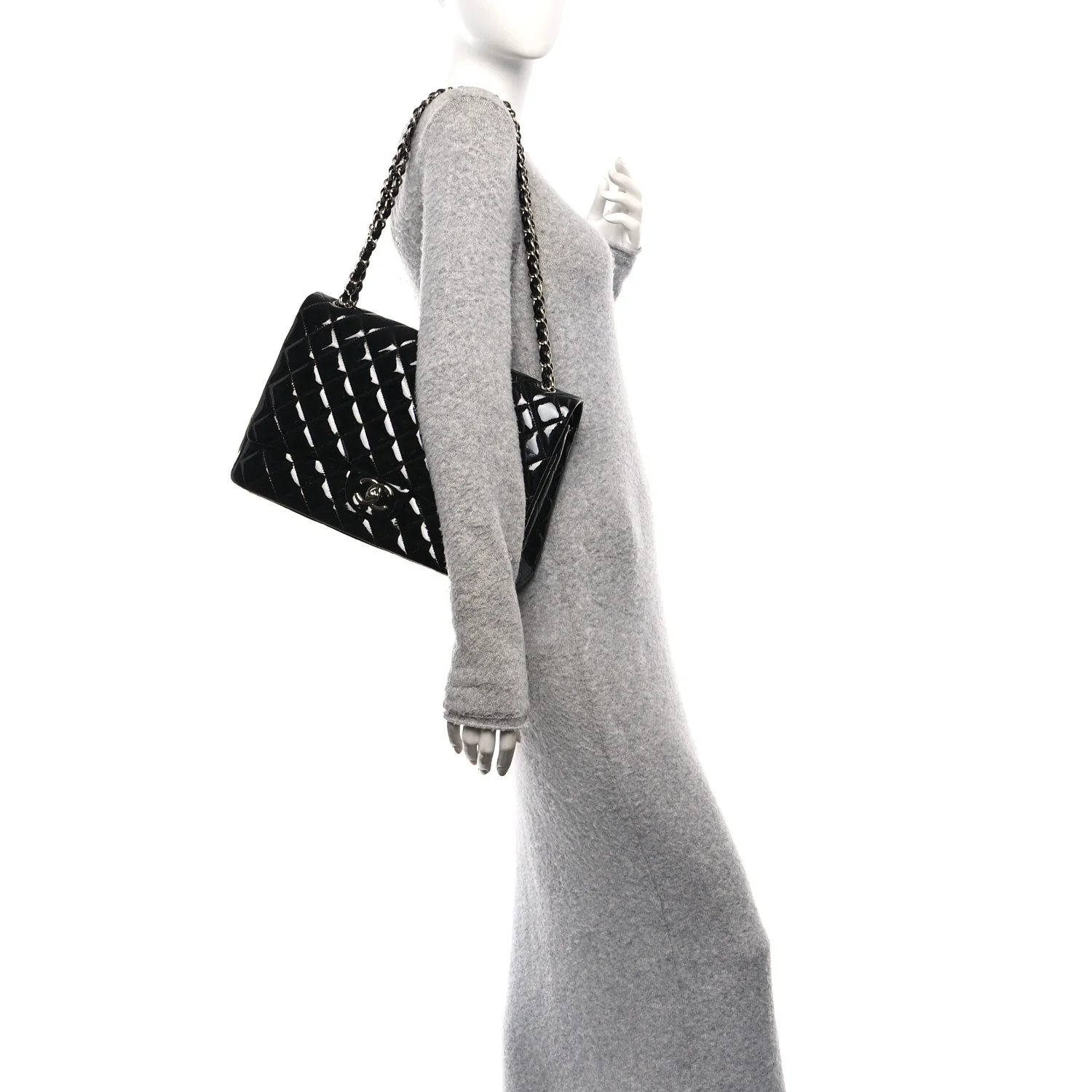 Patent Quilted Maxi Double Flap Black - Image 2