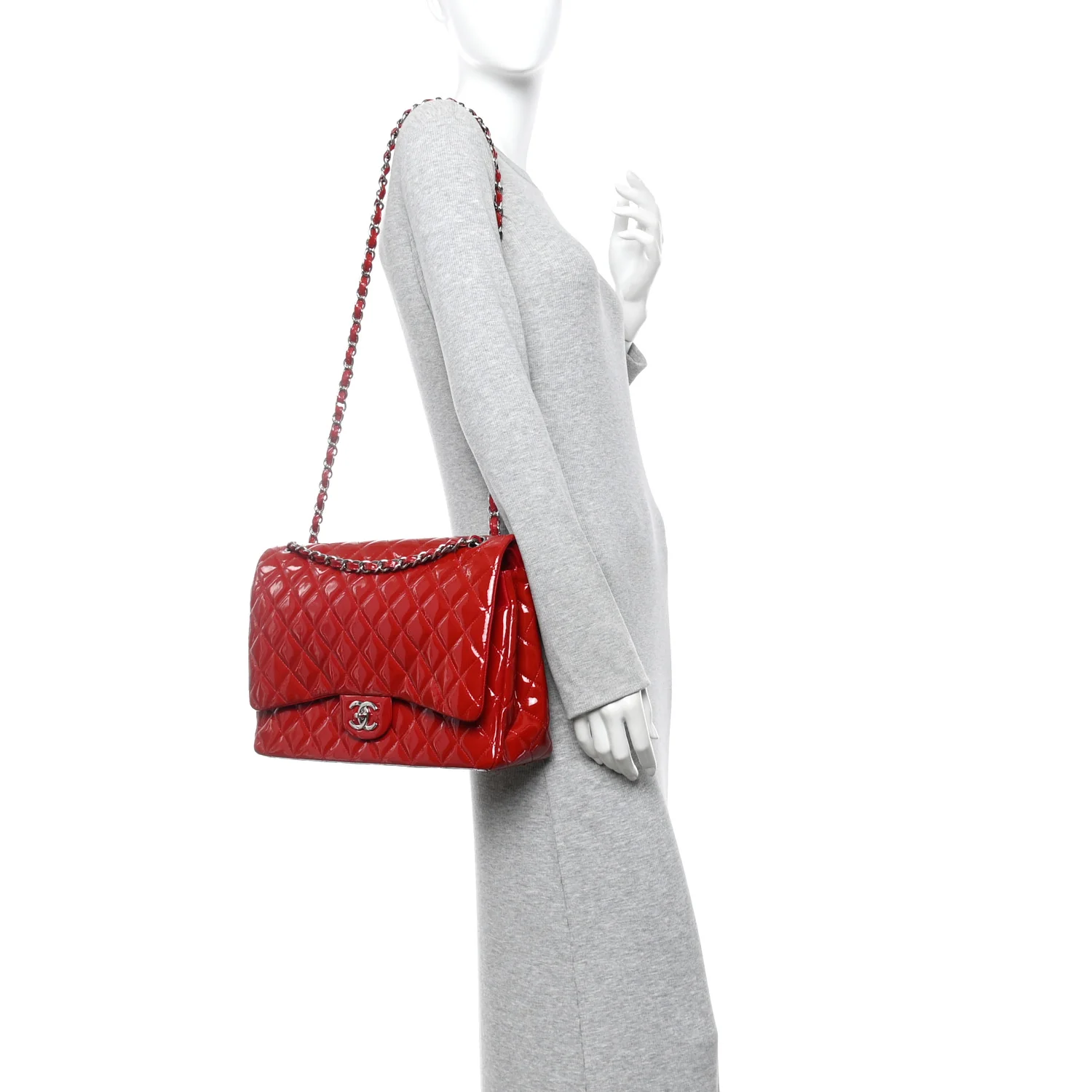 Patent Quilted Maxi Double Flap Red - Image 3