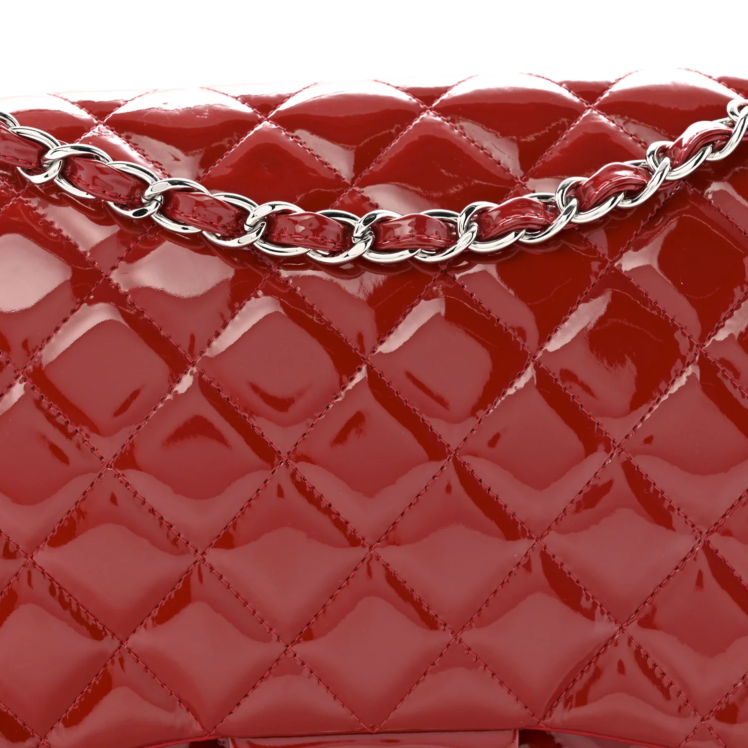 Patent Quilted Maxi Double Flap Red - Image 8