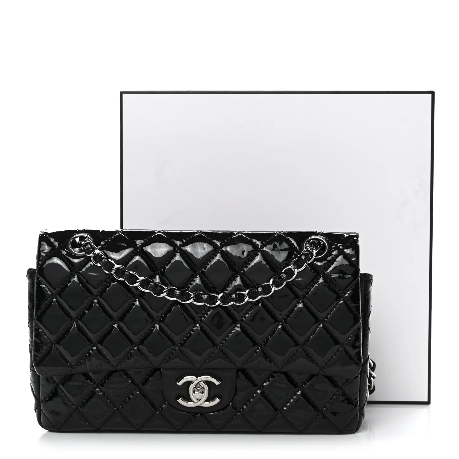 Patent Quilted Medium Double Flap Black - Image 12