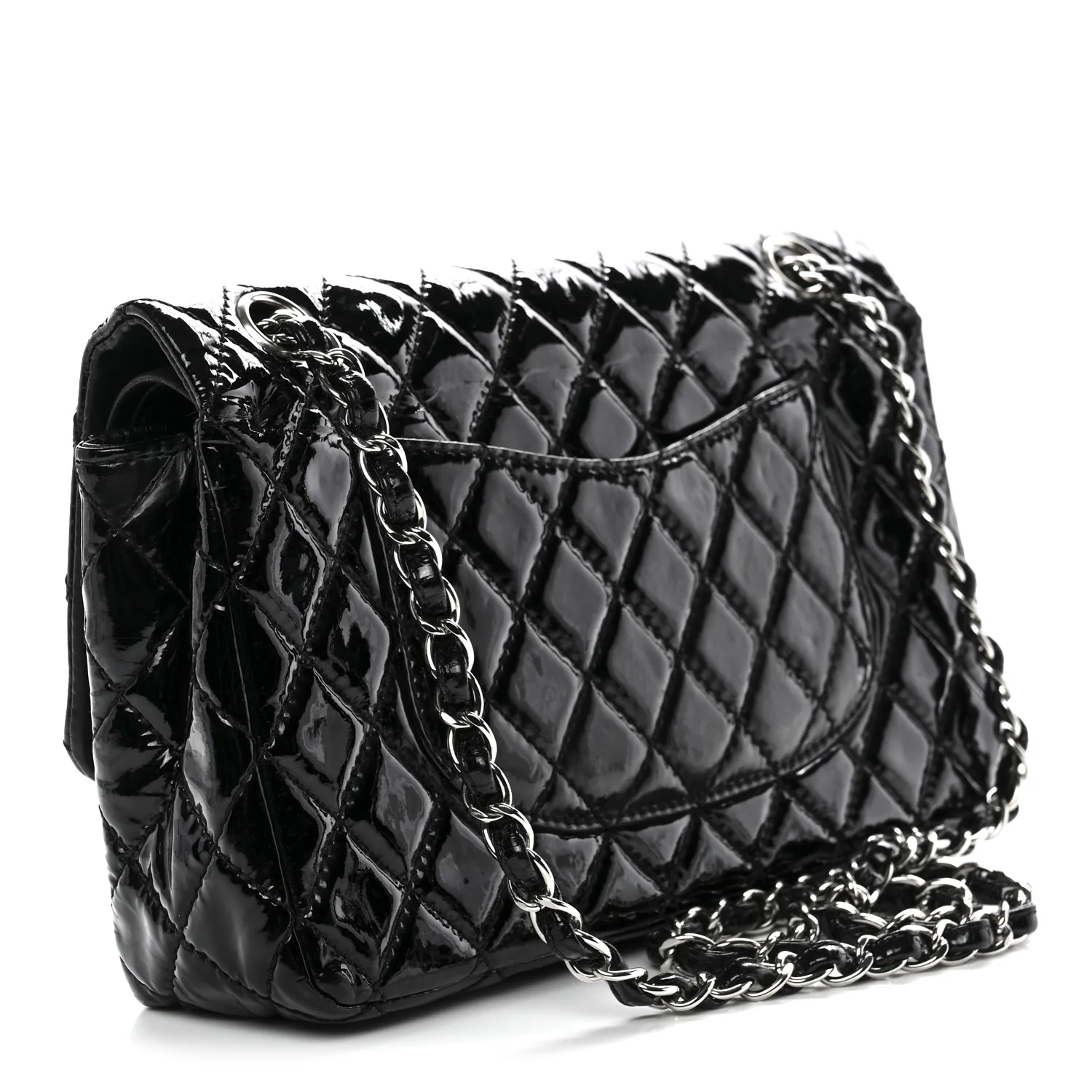 Patent Quilted Medium Double Flap Black - Image 2