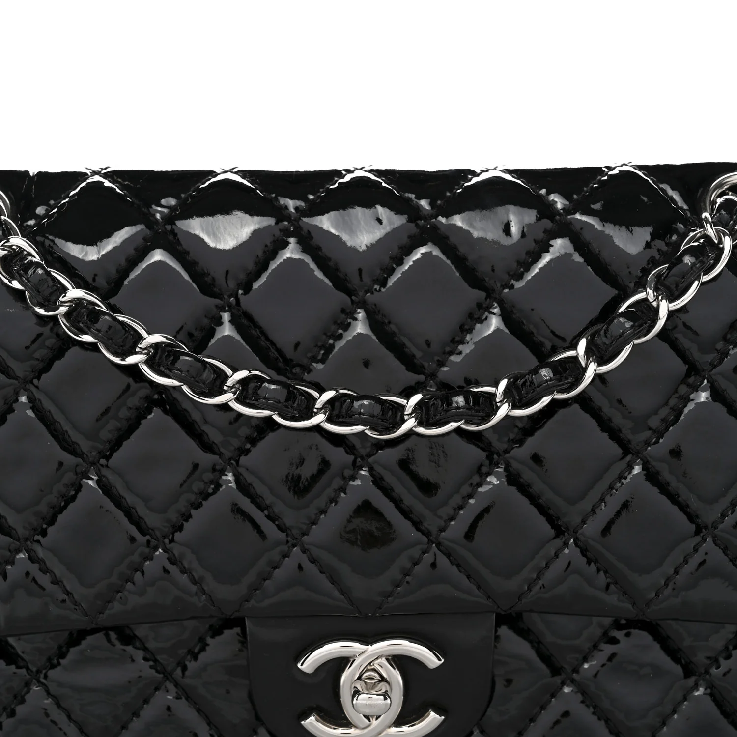 Patent Quilted Medium Double Flap Black - Image 7