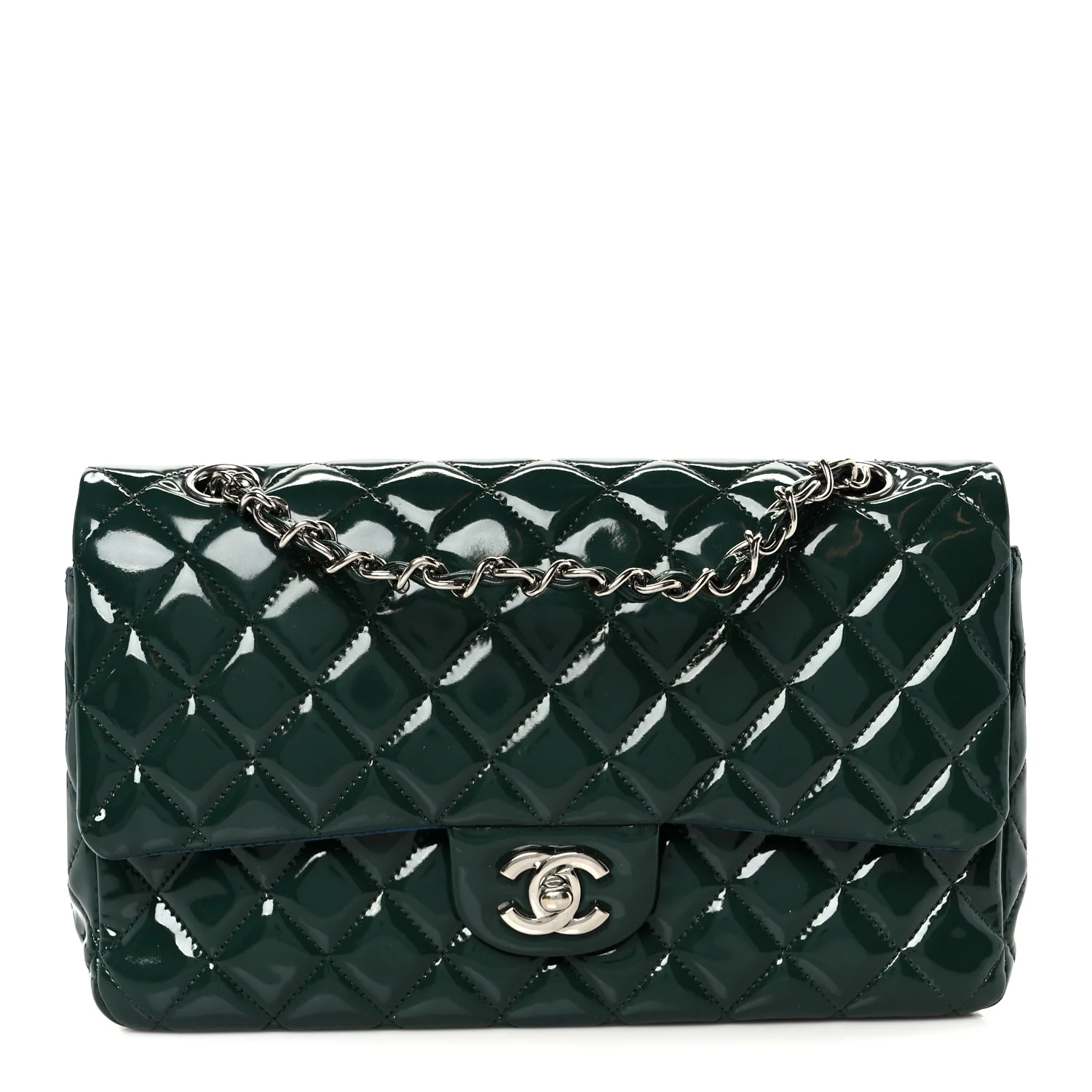 Patent Quilted Medium Double Flap Blue