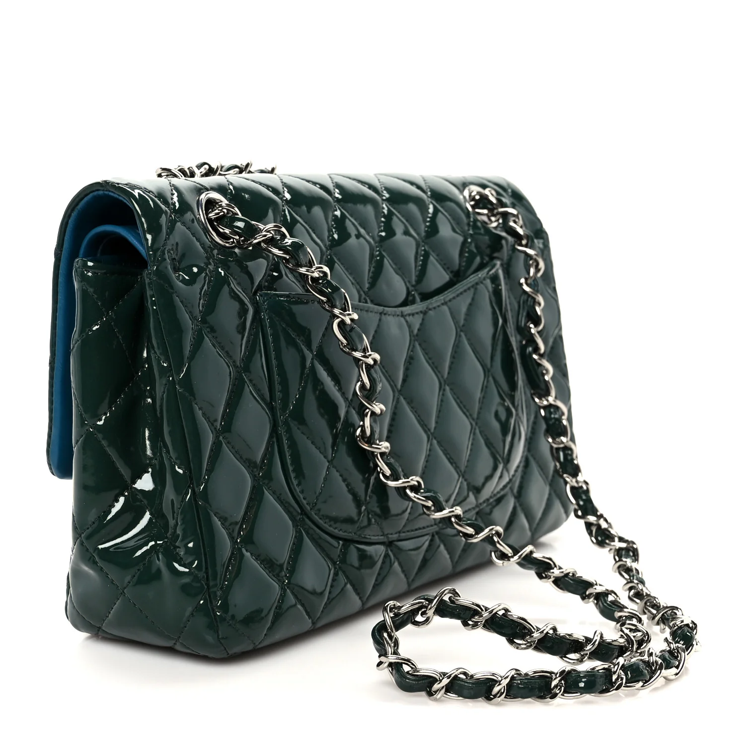Patent Quilted Medium Double Flap Blue - Image 3