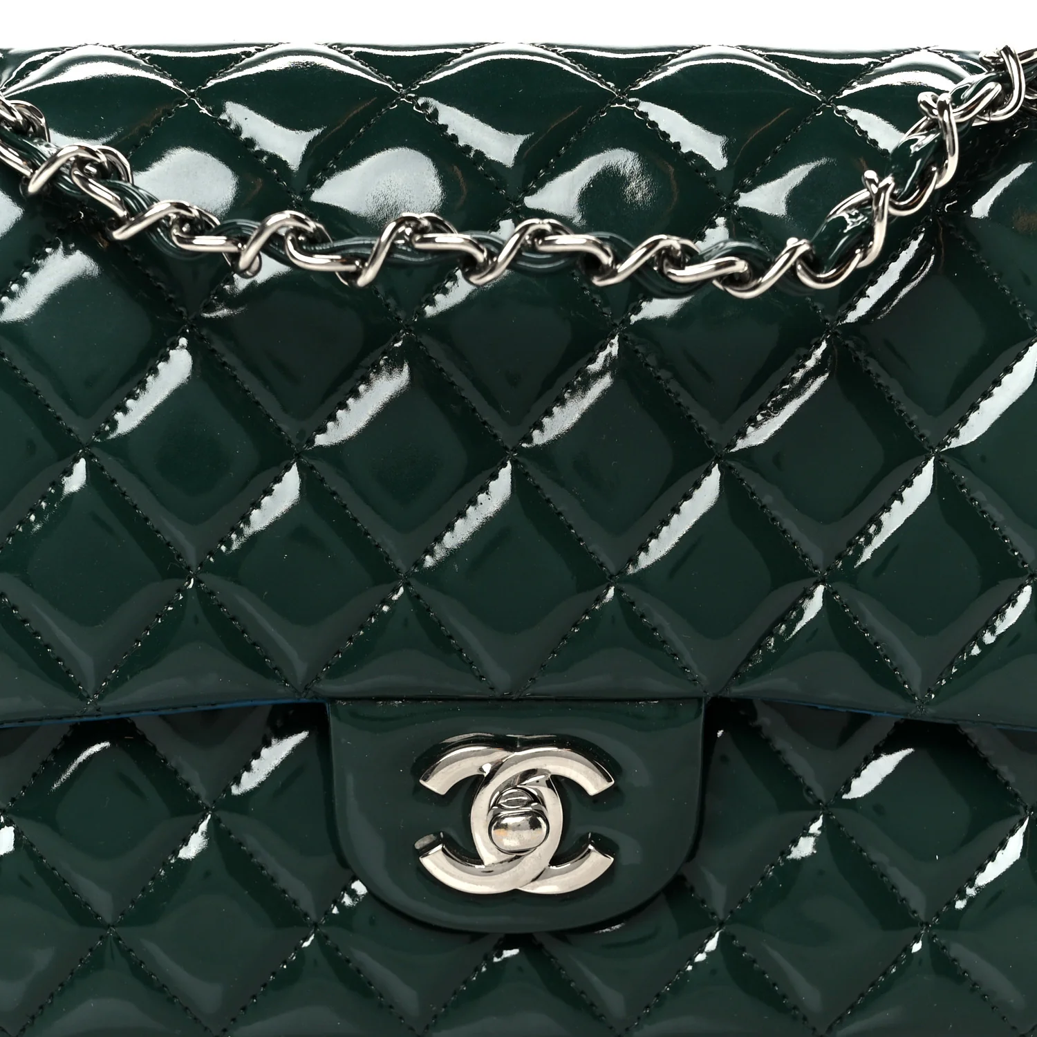 Patent Quilted Medium Double Flap Blue - Image 9