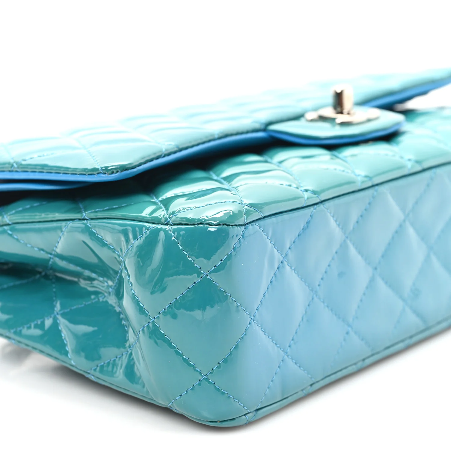 Patent Quilted Medium Double Flap Turquoise - Image 9