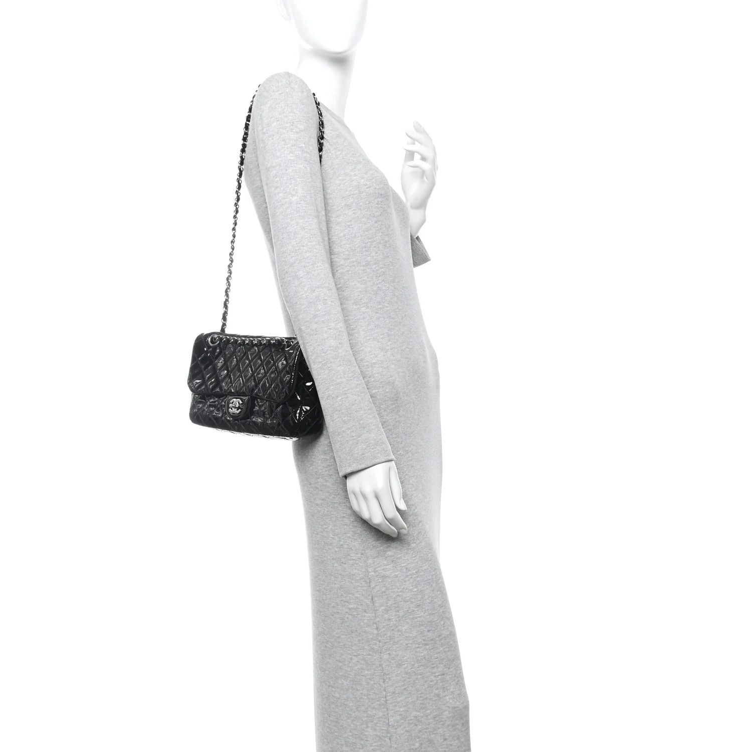 Patent Quilted Medium Single Flap Black - Image 2