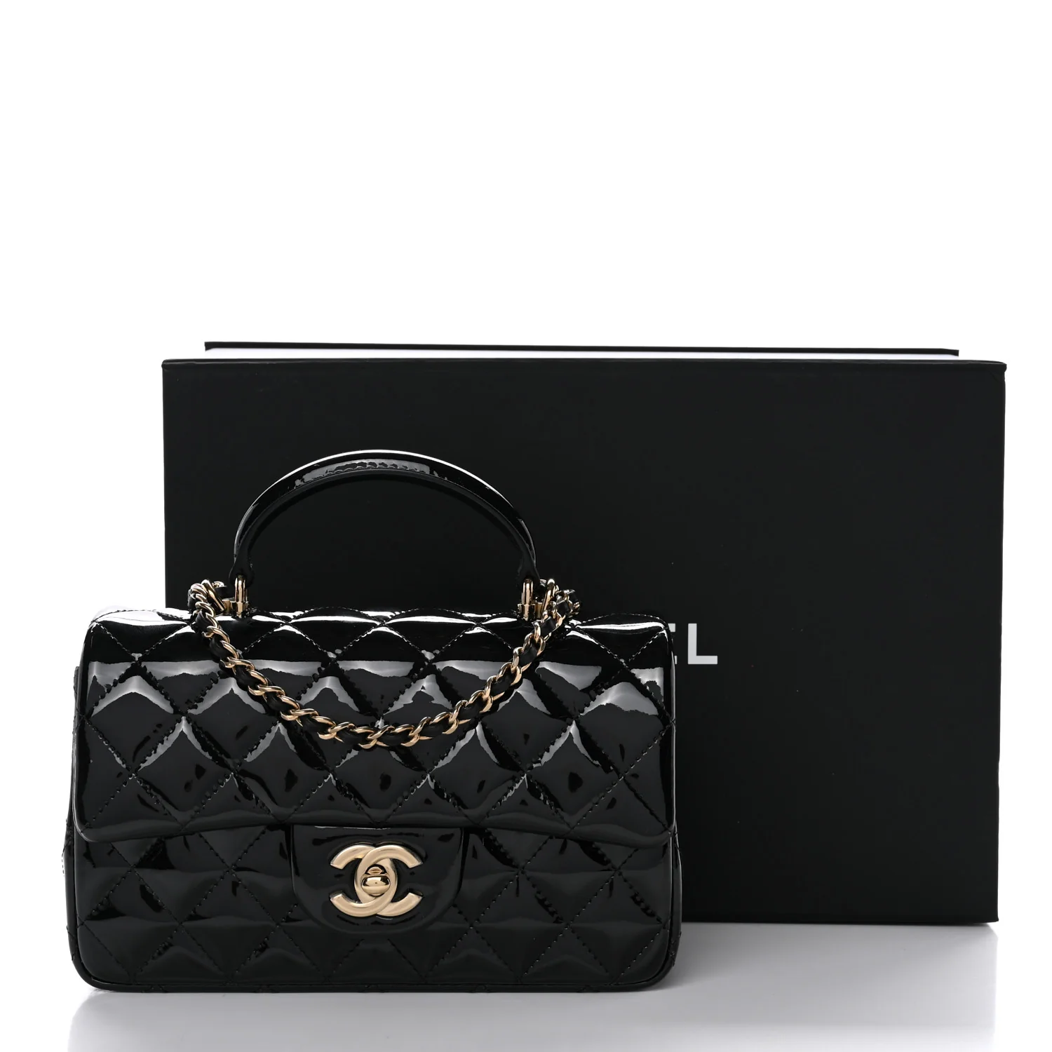 Patent Quilted Mini Top Handle Rectangular Flap Black - Image 11