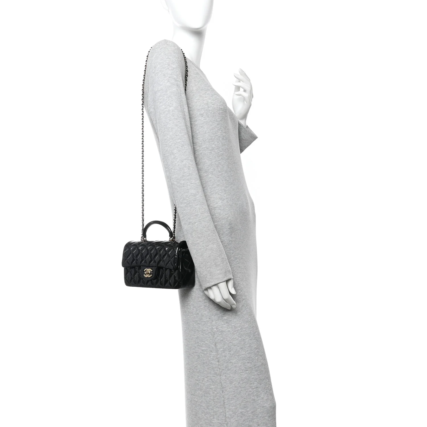 Patent Quilted Mini Top Handle Rectangular Flap Black - Image 2