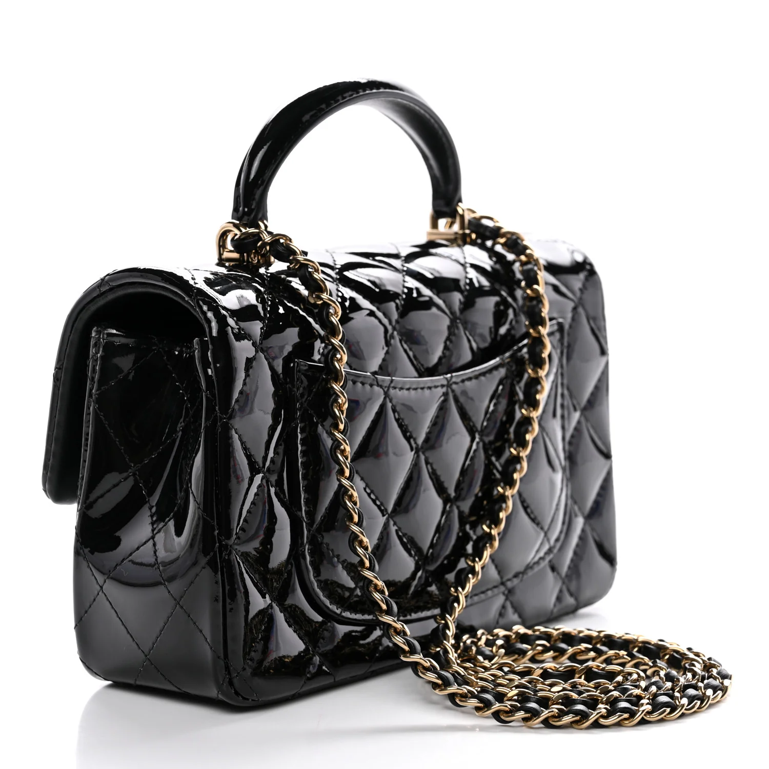Patent Quilted Mini Top Handle Rectangular Flap Black - Image 3