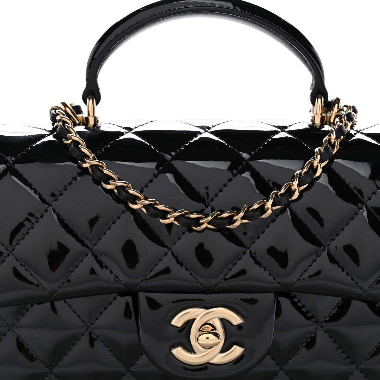 Patent Quilted Mini Top Handle Rectangular Flap Black - Image 8