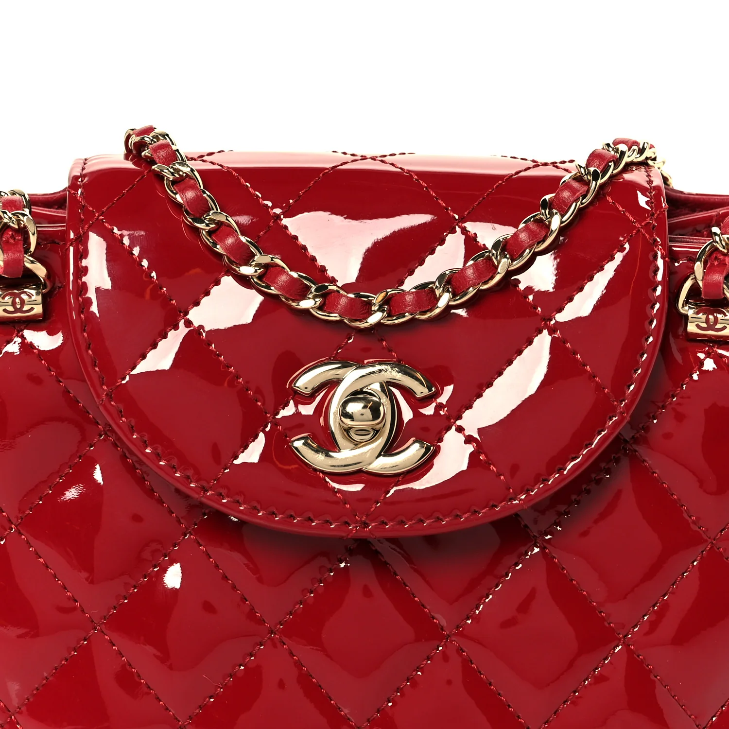 Patent Quilted Shiny Coco Small Flap Hobo Red - Image 9