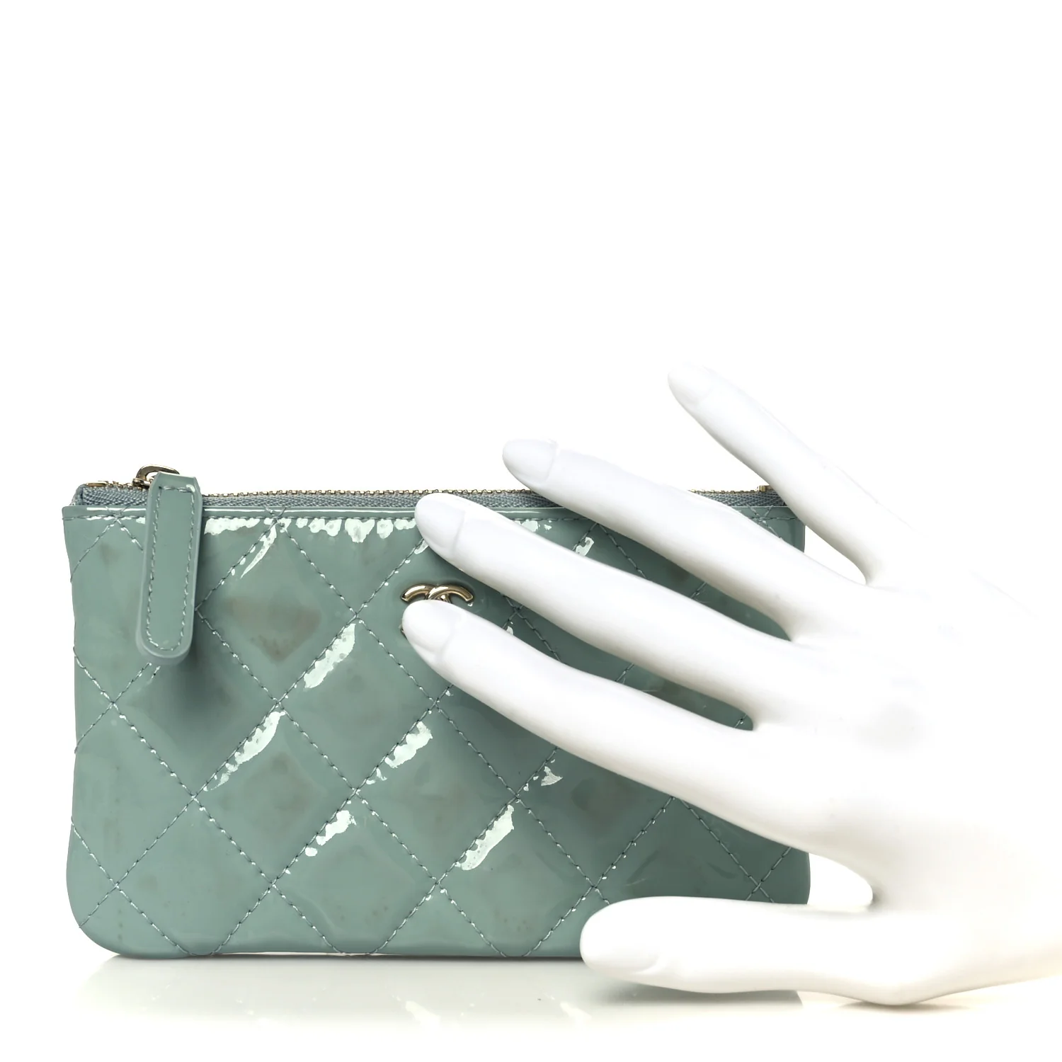 Patent Quilted Small Cosmetic Case Light Blue - Image 2