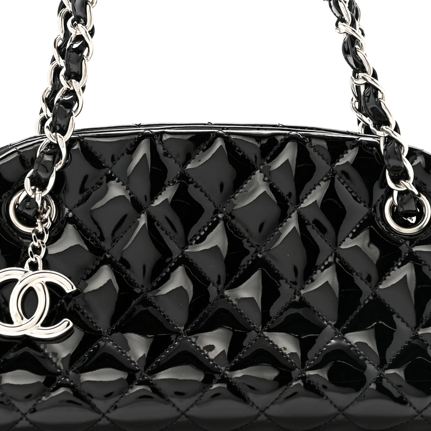 Patent Quilted Small Just Mademoiselle Bowling Bag Black - Image 11