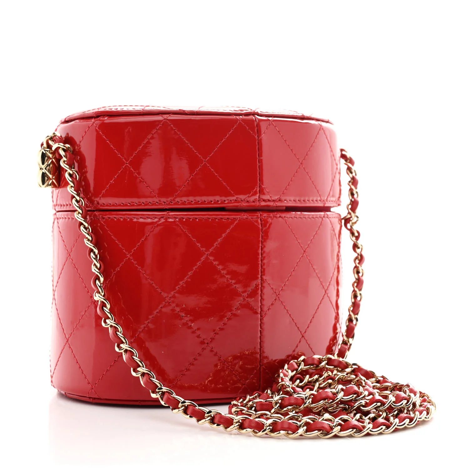 Patent Quilted Small Round Vanity With Chain Red - Image 3
