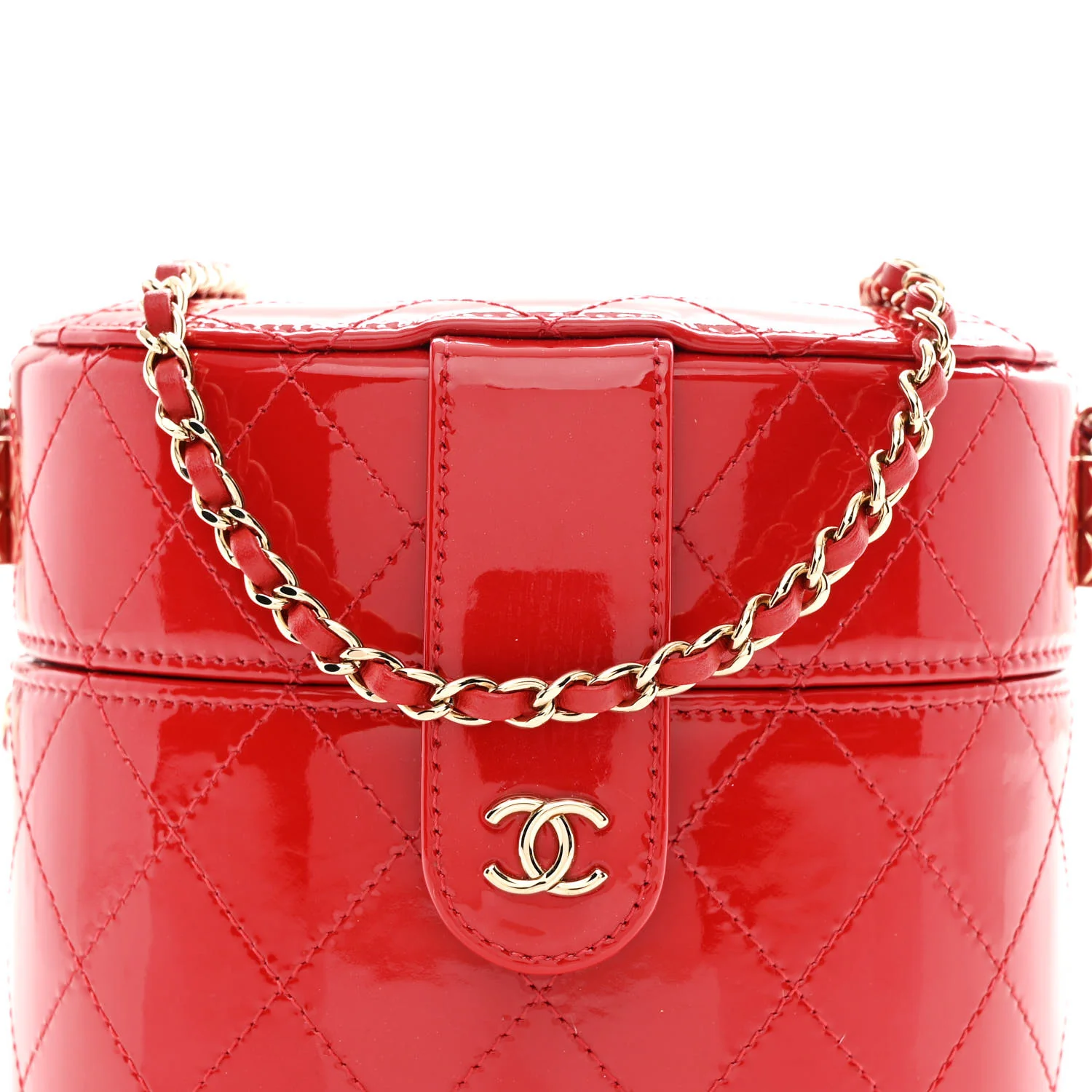 Patent Quilted Small Round Vanity With Chain Red - Image 8