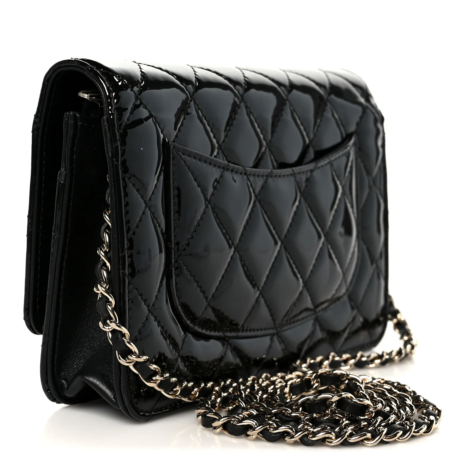 Patent Quilted Wallet On Chain WOC Black - Image 3