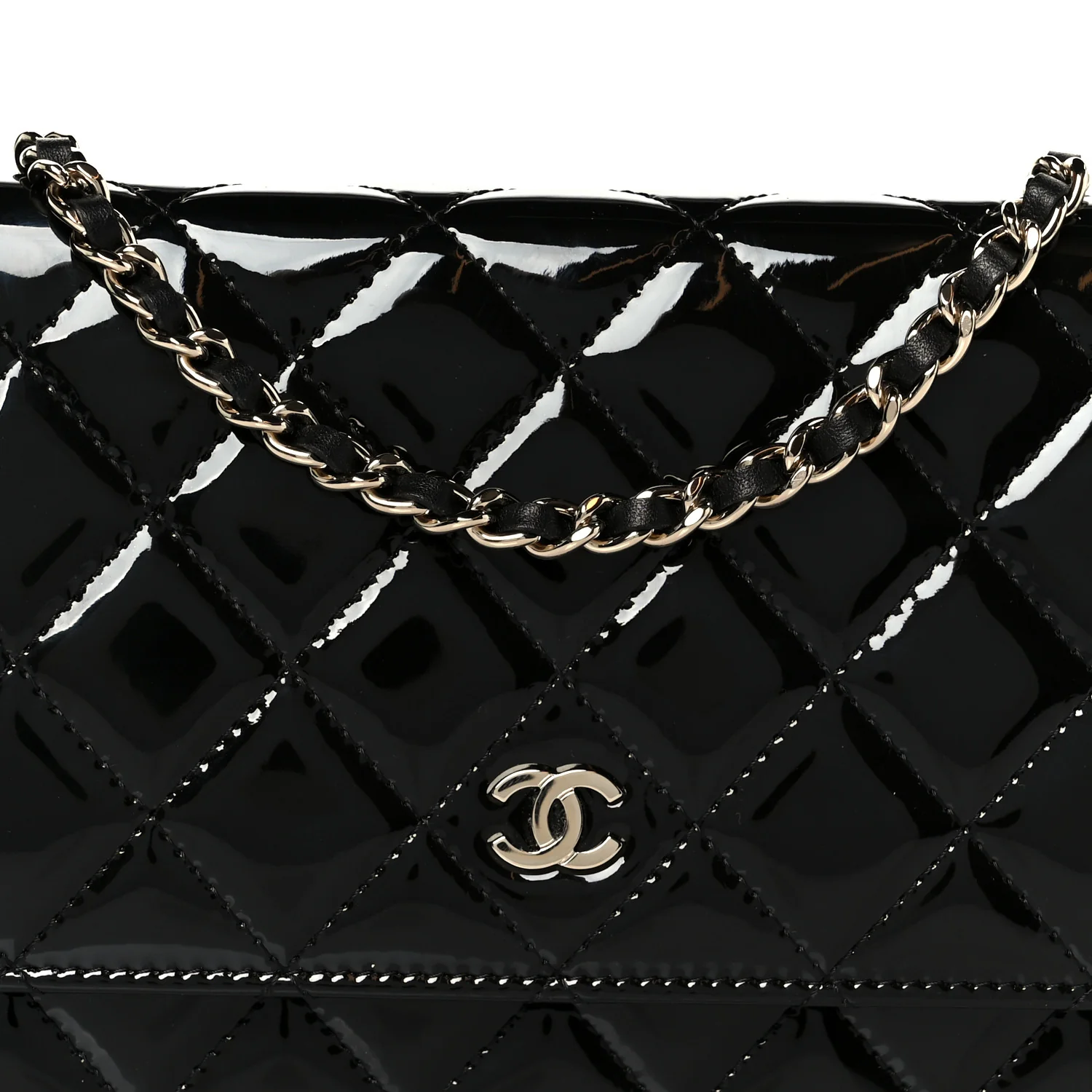 Patent Quilted Wallet On Chain WOC Black - Image 9
