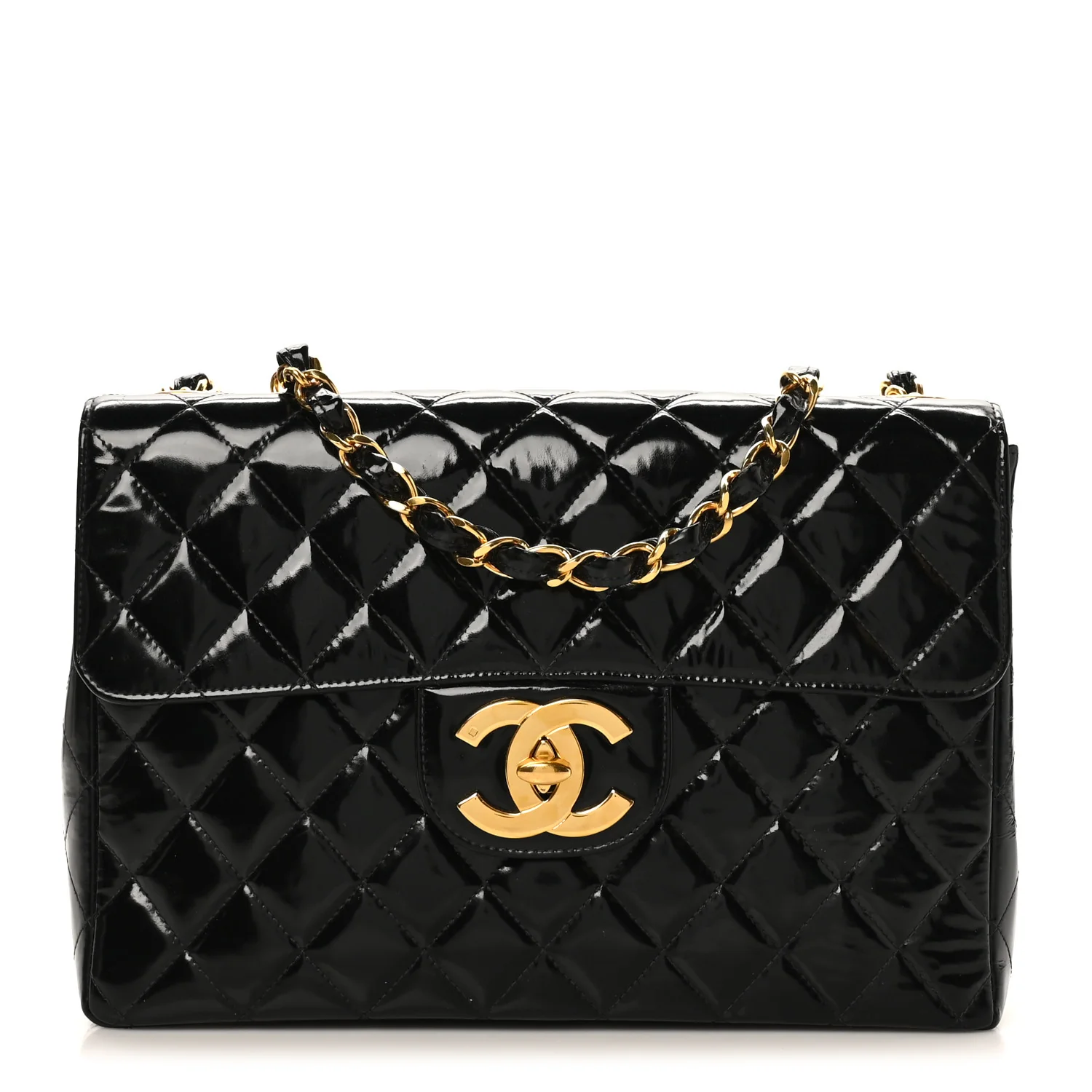 Patent Quilted XL Jumbo Single Flap Black