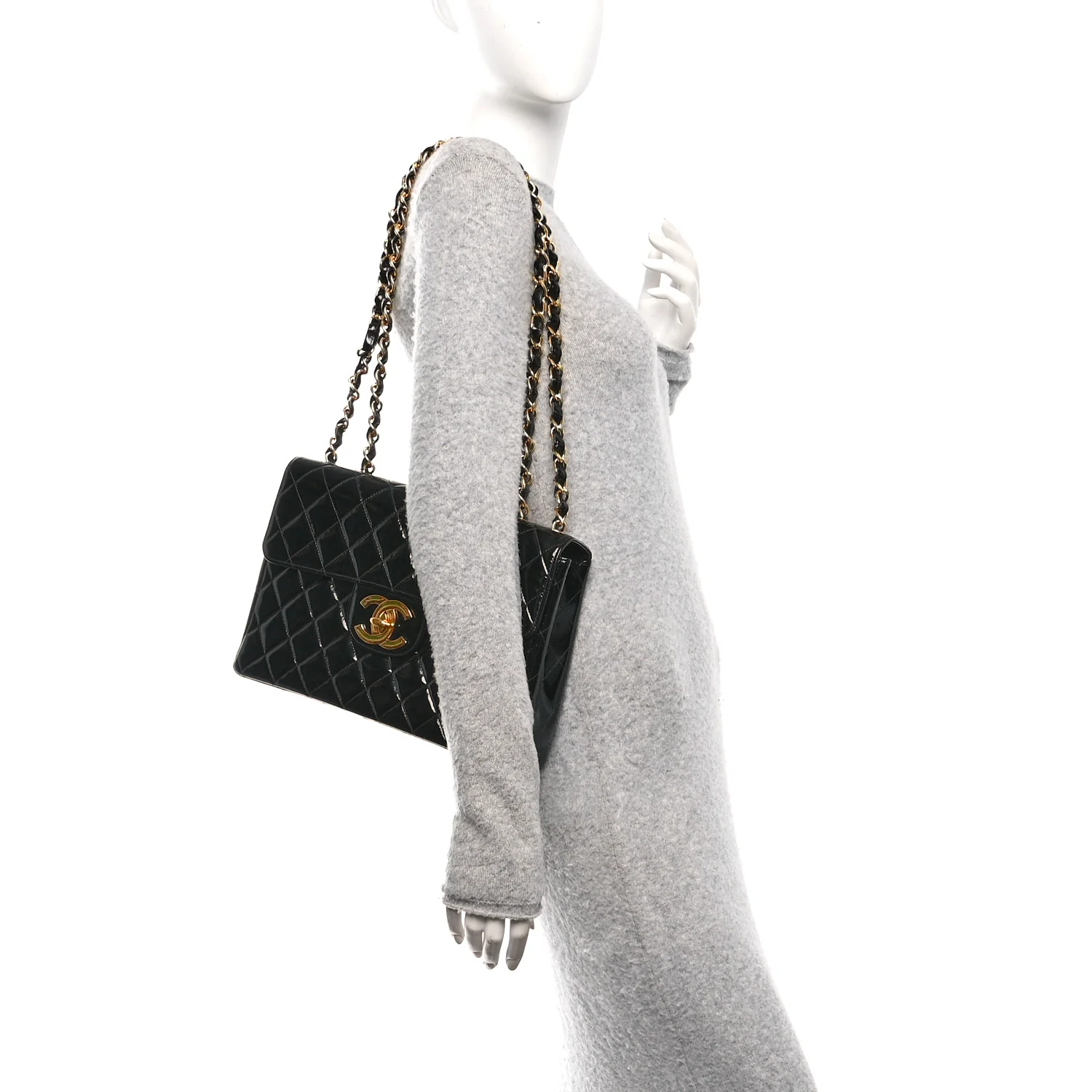 Patent Quilted XL Jumbo Single Flap Black - Image 2