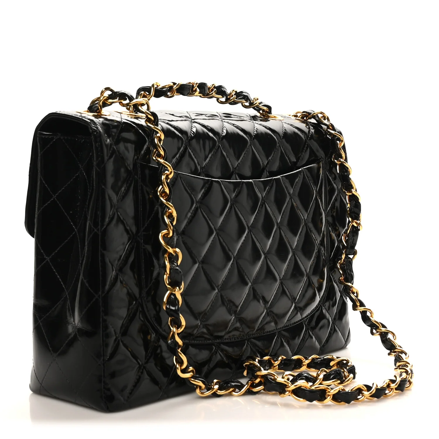 Patent Quilted XL Jumbo Single Flap Black - Image 3