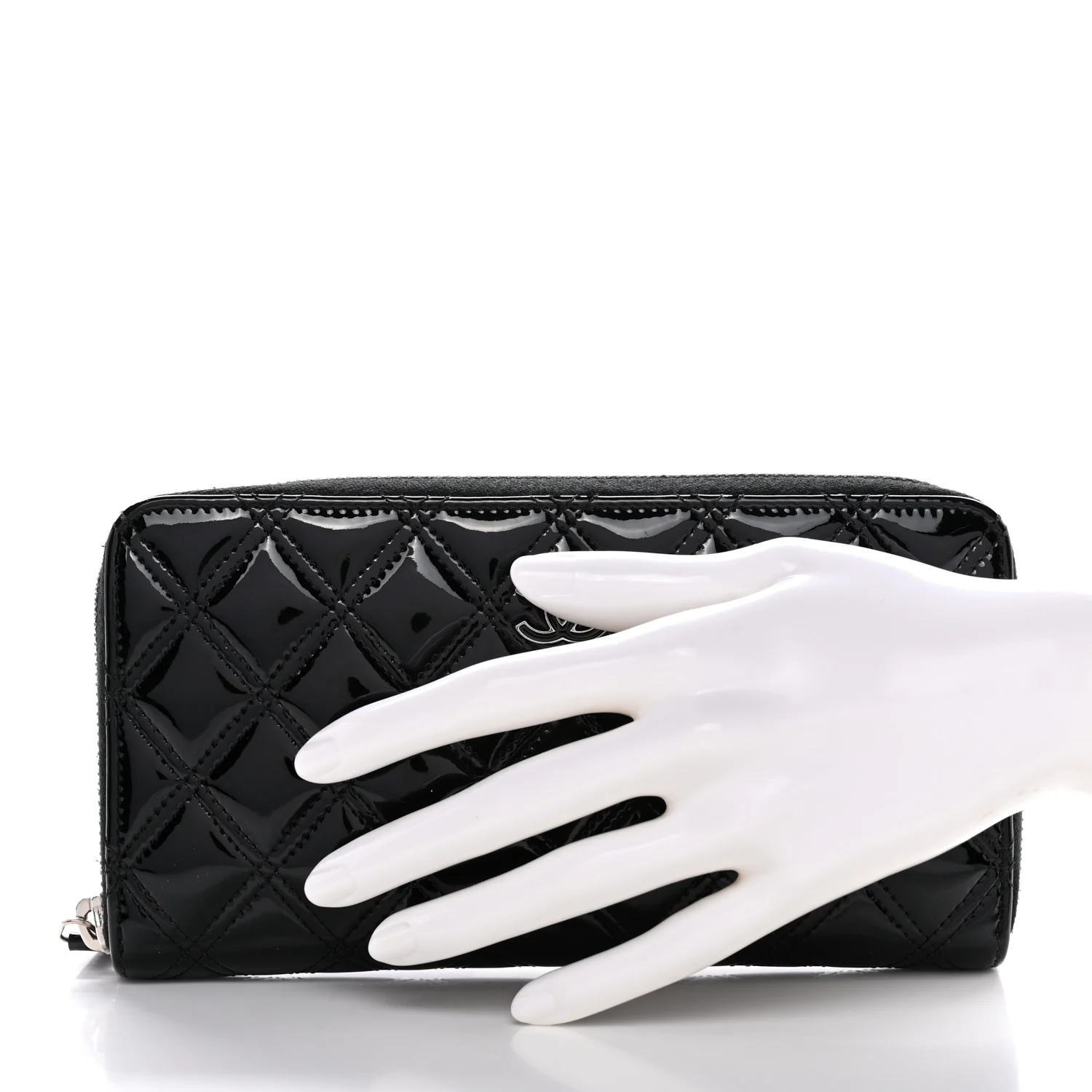 Patent Quilted Zip Around Wallet Black - Image 2