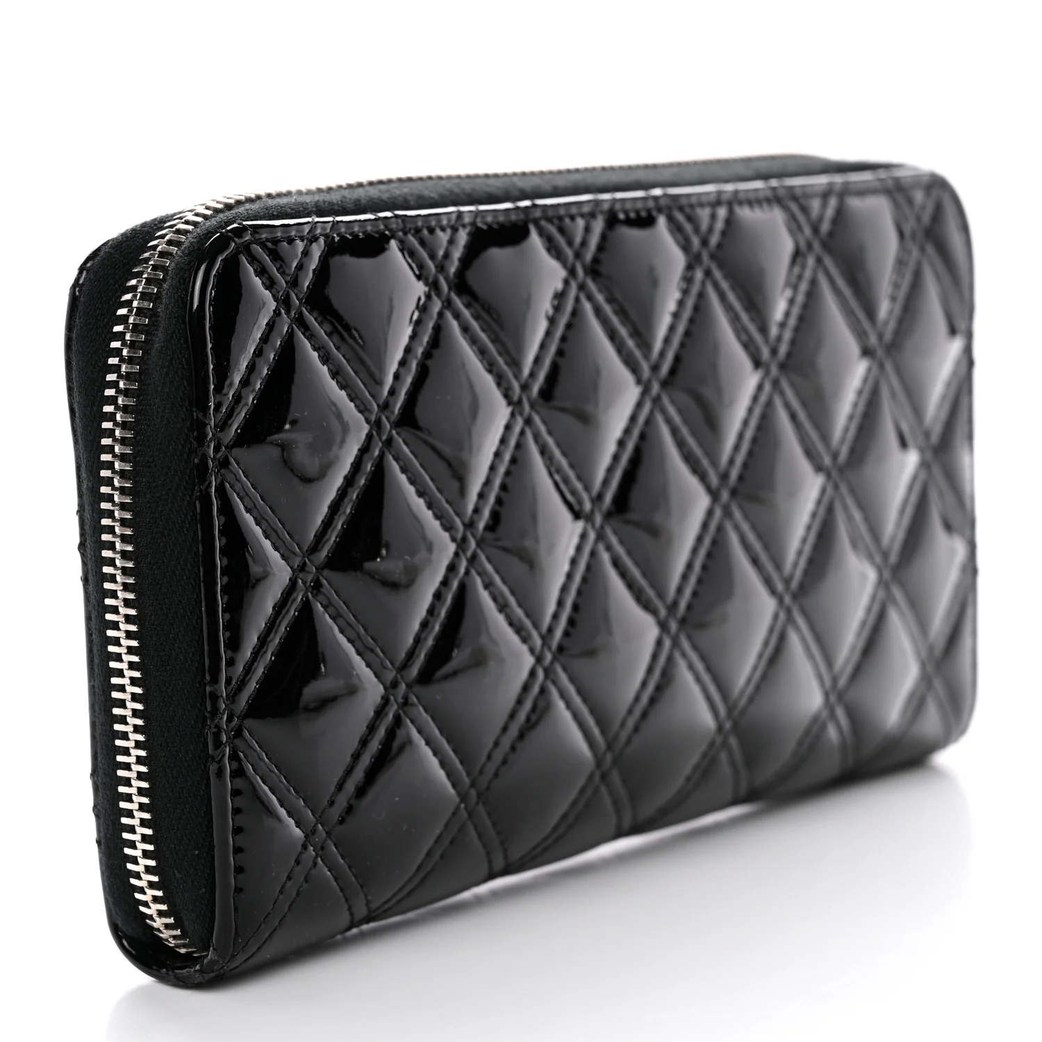 Patent Quilted Zip Around Wallet Black - Image 3