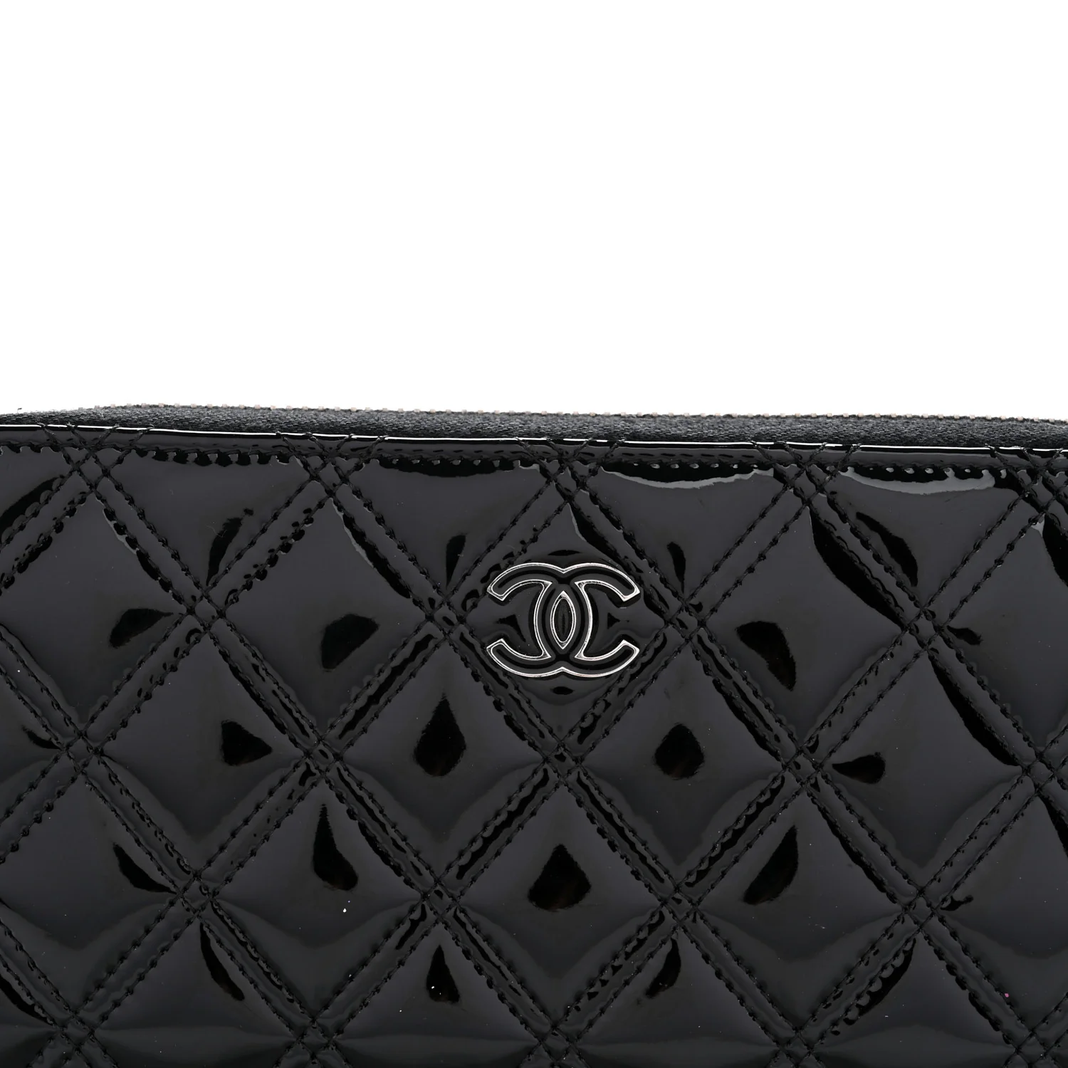 Patent Quilted Zip Around Wallet Black - Image 9